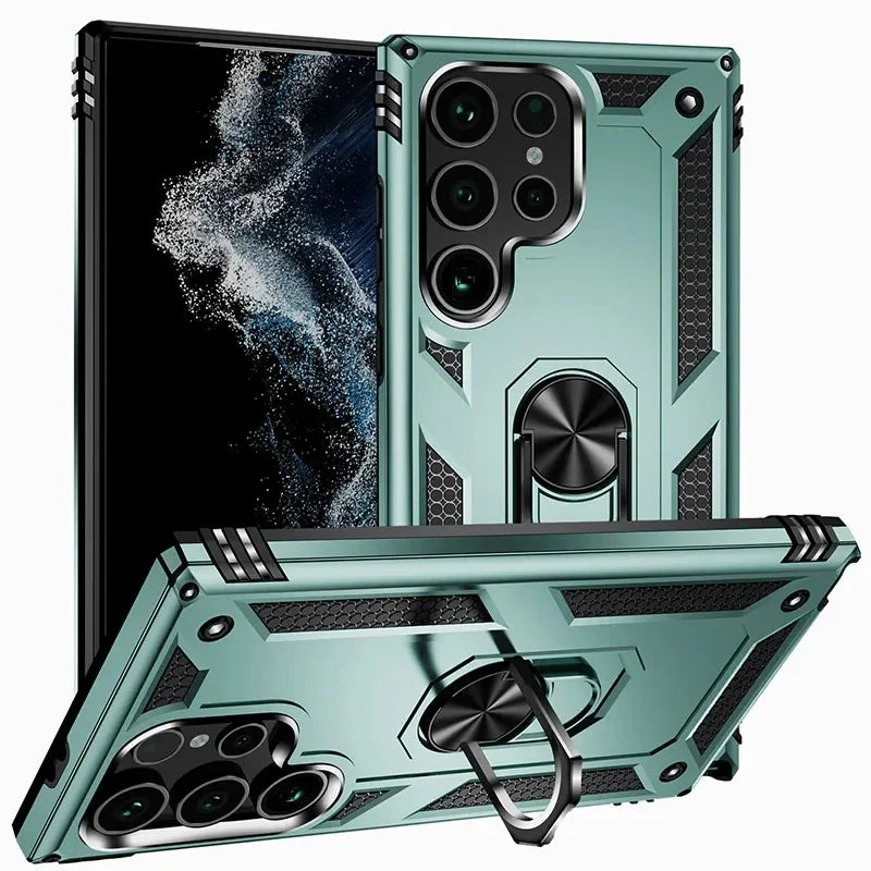 Reinforced Phone Case with Rotating Ring Holder and Magnetic Plate for Samsung Galaxy Smartphones | Sansoti