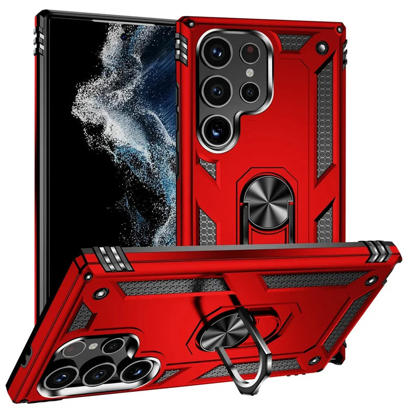 Reinforced Phone Case with Rotating Ring Holder and Magnetic Plate for Samsung Galaxy Smartphones | Sansoti