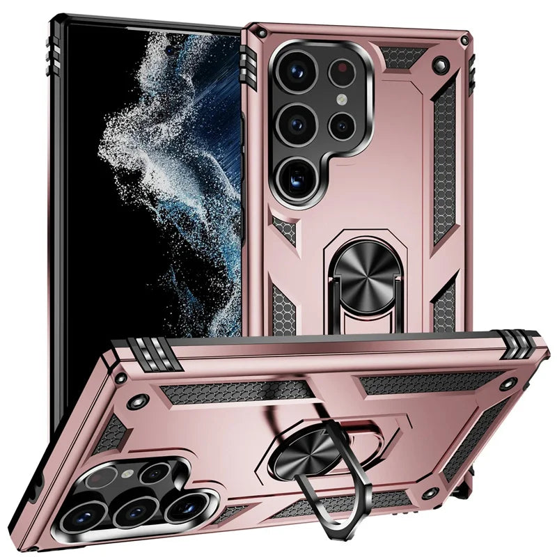 Reinforced Phone Case with Rotating Ring Holder and Magnetic Plate for Samsung Galaxy Smartphones | Sansoti