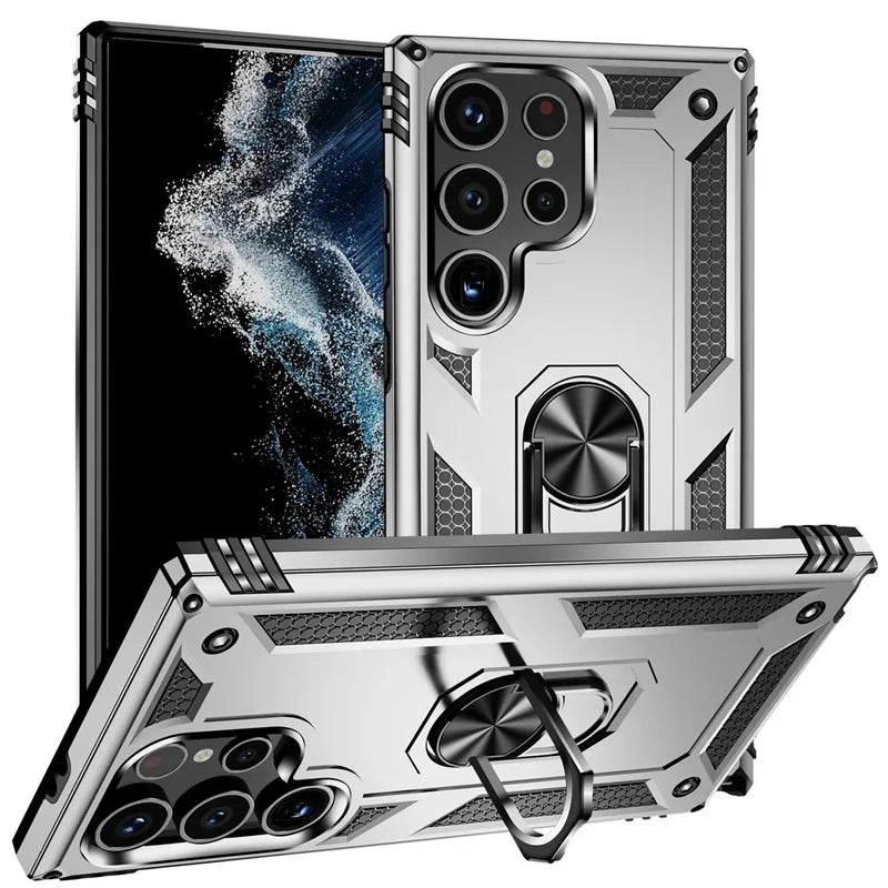 Reinforced Phone Case with Rotating Ring Holder and Magnetic Plate for Samsung Galaxy Smartphones | Sansoti