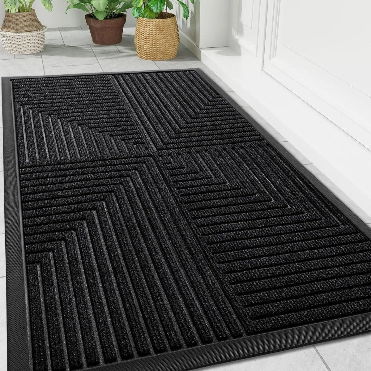 Antislip Deurmat Gestreept Design Vuilvangend Voor Drukke Entrees Hal Waterbestendig Duurzaam Vloerkleed | Sansoti