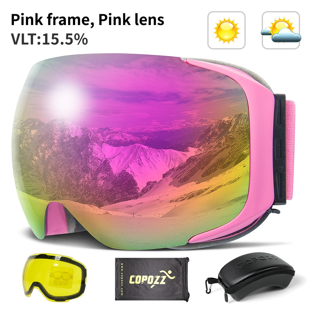 Skibrille mit magnetischem Linsensystem, UV400-Schutz, rutschfest, verstellbar und komfortabel für den Wintersport | Sansoti