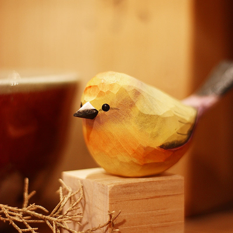 Handgesneden Houten Vogelfiguurtje Scandinavische Stijl Roodborstje Decoratie | Sansoti