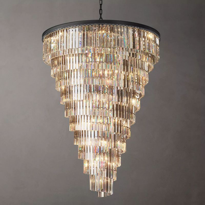 Lustre en cristal en spirale à plusieurs niveaux, métal noir, pour salle à manger et salon, verre optique, décoration, 93-183 cm | Sansoti