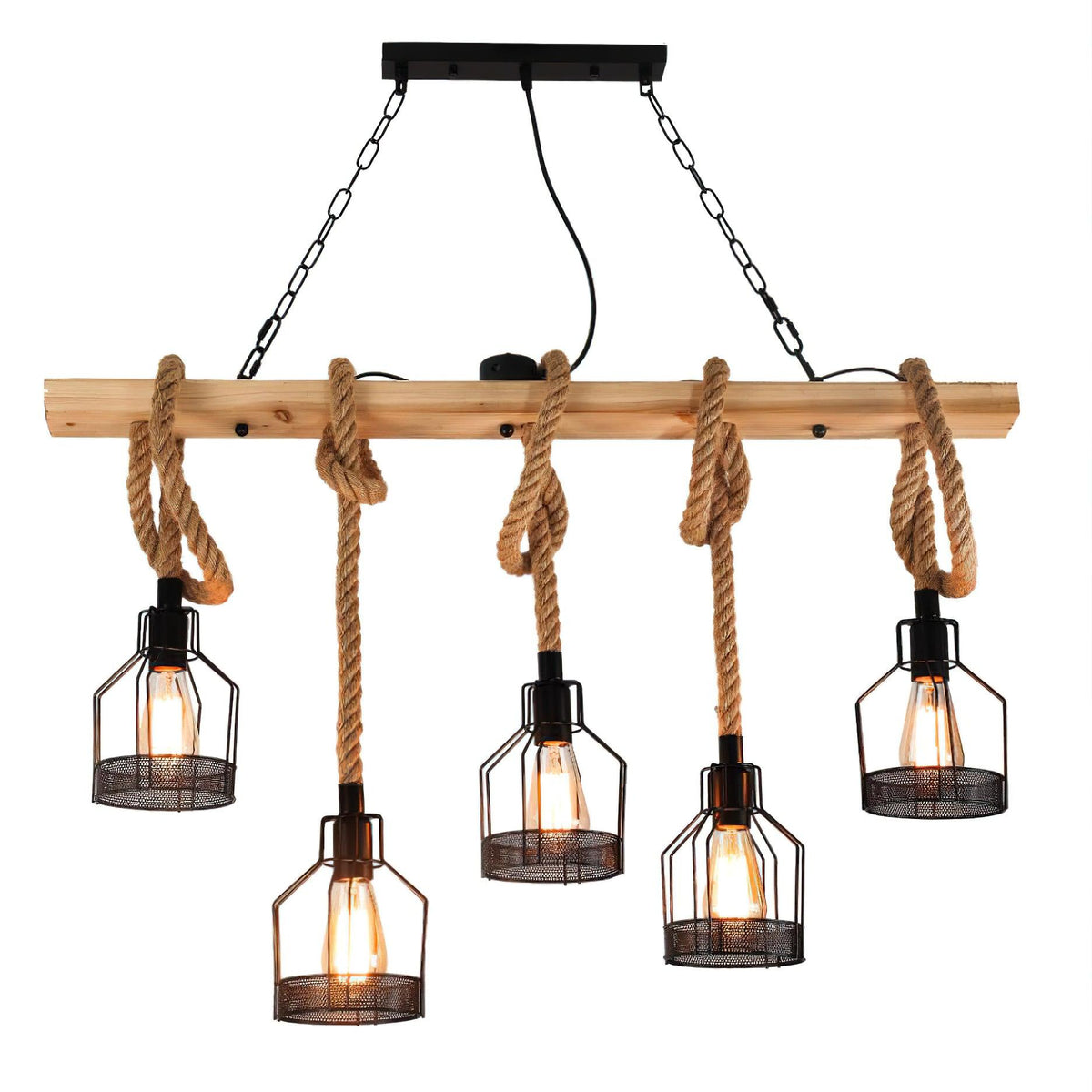 Henneptouw Hanglamp Industrieel Metaal 3-5-8 Lichtpunten Granaatmodel Vintage Snoerverlichting Eetkamer Woonkamer | Sansoti