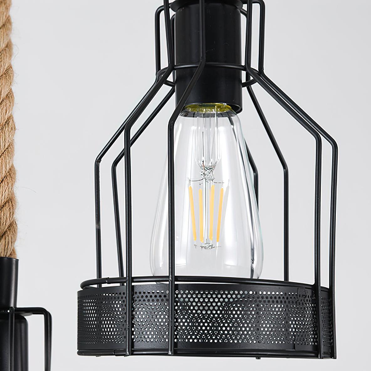 Henneptouw Hanglamp Industrieel Metaal 3-5-8 Lichtpunten Granaatmodel Vintage Snoerverlichting Eetkamer Woonkamer | Sansoti