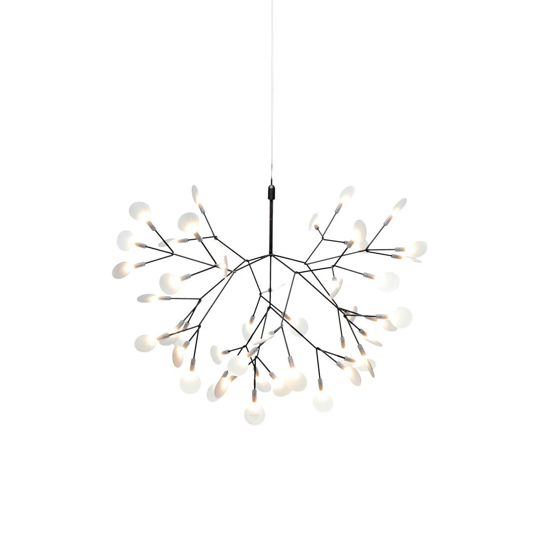 Lustre design Heracleum avec feuilles LED – suspension organique moderne avec 30 à 108 points lumineux en noir ou or rosé | Restfield
