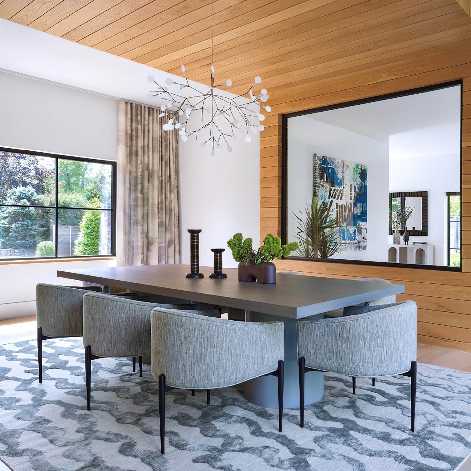 Lustre design Heracleum avec feuilles LED – suspension organique moderne avec 30 à 108 points lumineux en noir ou or rosé | Restfield