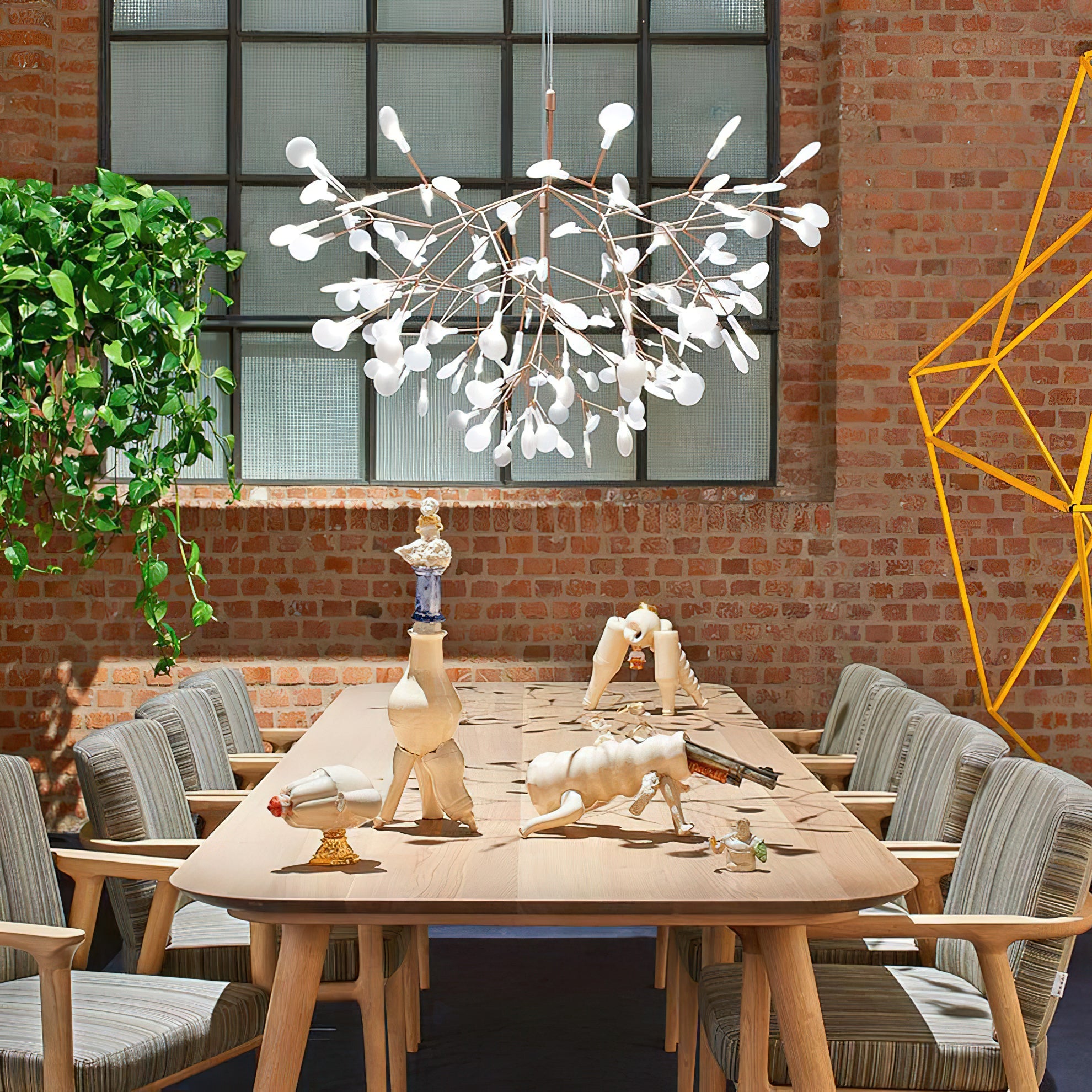 Lustre design Heracleum avec feuilles LED – suspension organique moderne avec 30 à 108 points lumineux en noir ou or rosé | Restfield