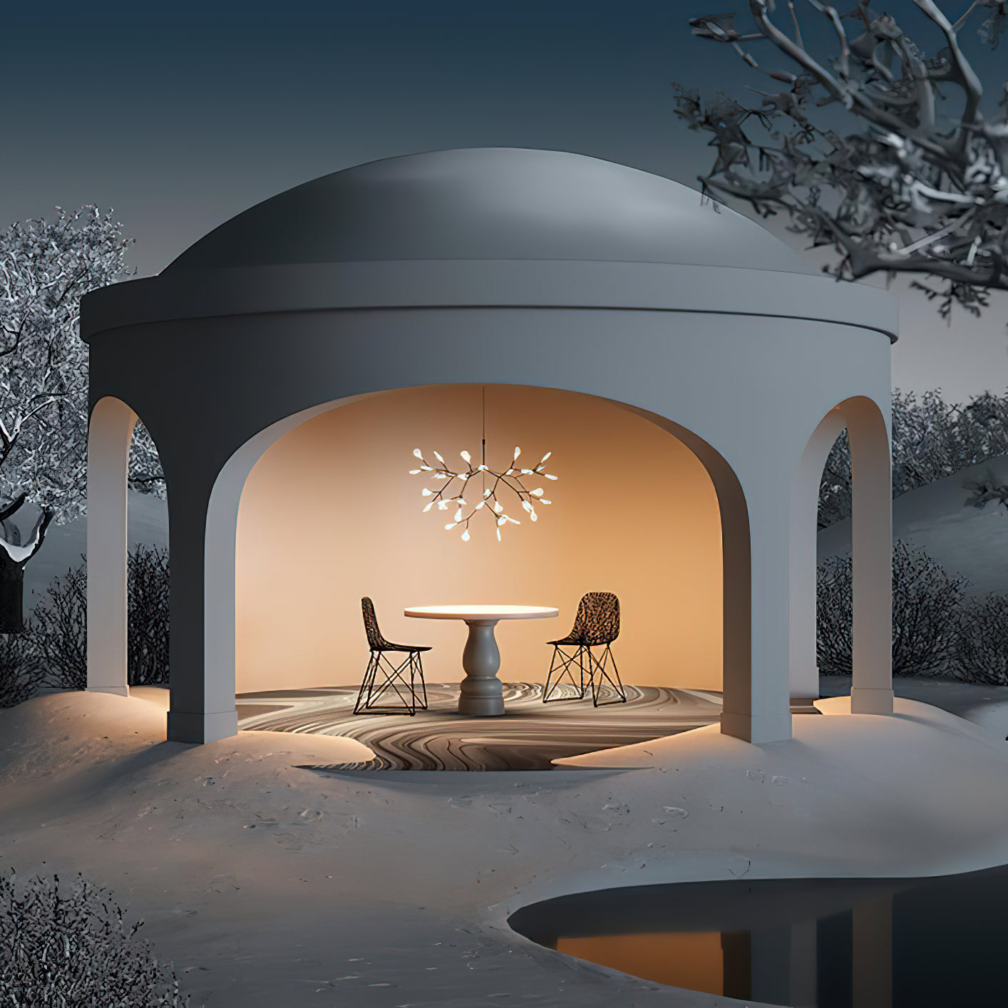 Lustre design Heracleum avec feuilles LED – suspension organique moderne avec 30 à 108 points lumineux en noir ou or rosé | Restfield