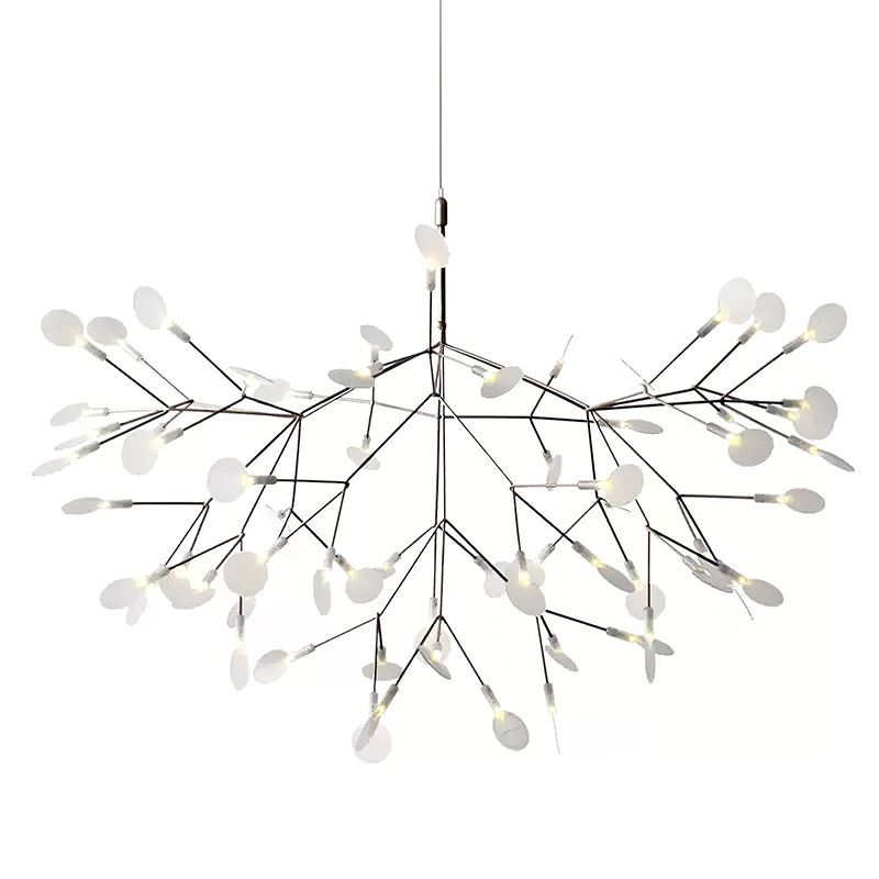 Lustre design Heracleum avec feuilles LED – suspension organique moderne avec 30 à 108 points lumineux en noir ou or rosé | Restfield