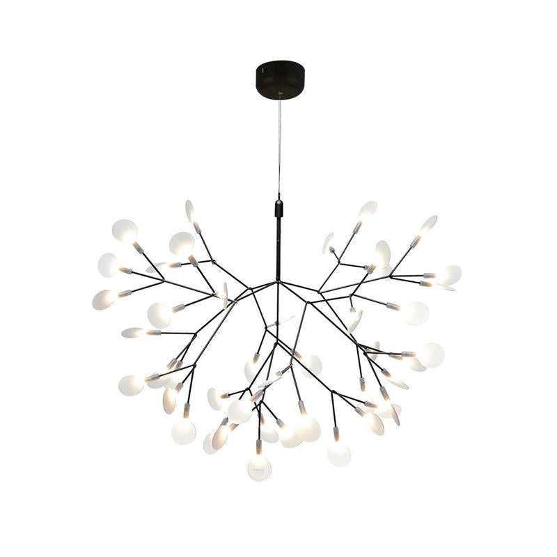 Lustre design Heracleum avec feuilles LED – suspension organique moderne avec 30 à 108 points lumineux en noir ou or rosé | Restfield