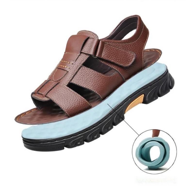 Orthopedische Leren Herensandalen Bruin Zwart Comfortabel Voetbed Ademend Design Zomer Wandelen Casual | Sansoti