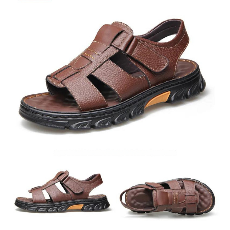 Orthopedische Leren Herensandalen Bruin Zwart Comfortabel Voetbed Ademend Design Zomer Wandelen Casual | Sansoti