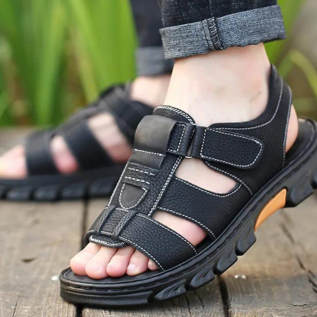 Orthopedische Leren Herensandalen Bruin Zwart Comfortabel Voetbed Ademend Design Zomer Wandelen Casual | Sansoti