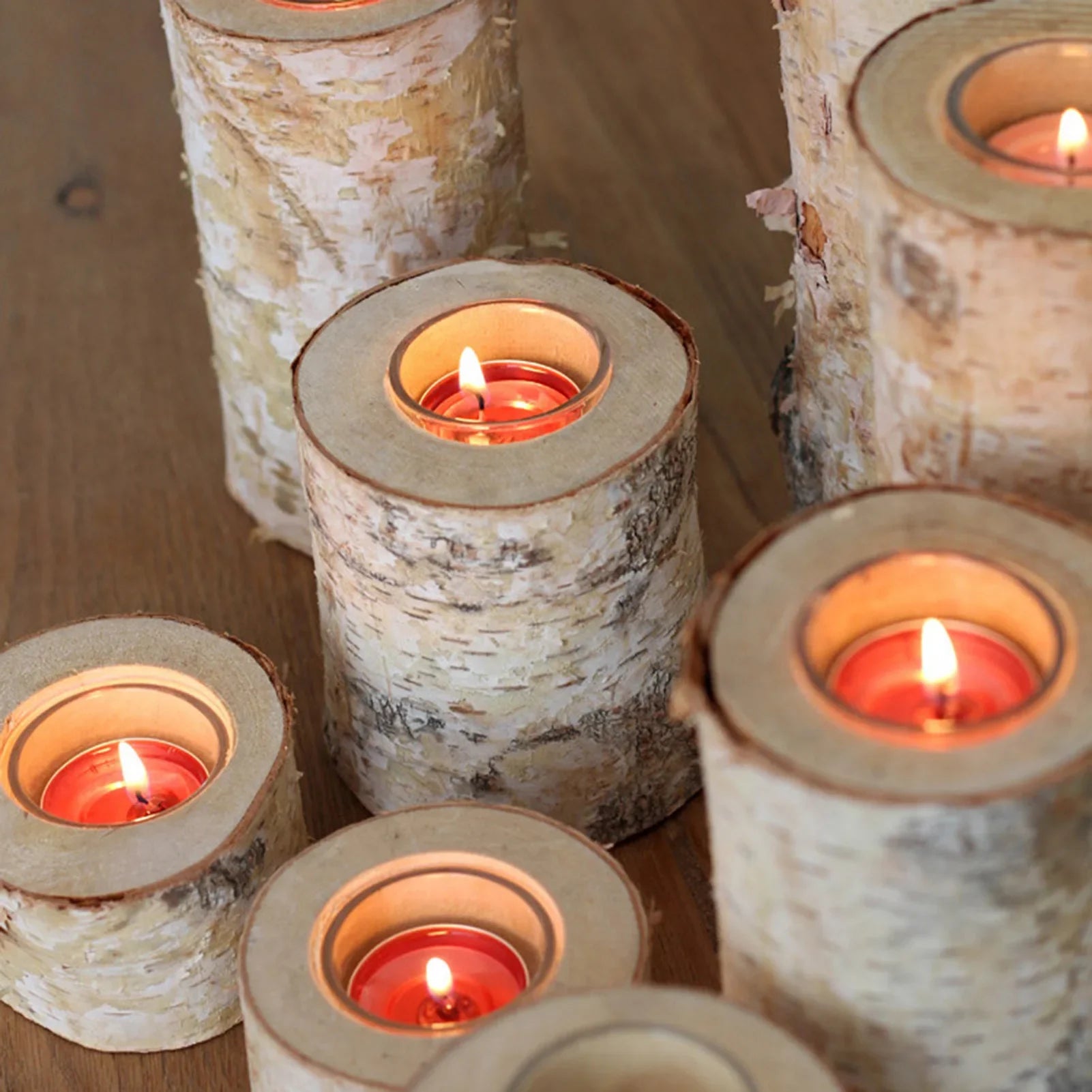 Kaarsenhouder van Berkenhout met Glazen Inzet Scandinavisch Natuurlijke Tafeldecoratie Rustieke Sfeerverlichting Handgemaakte Kandelaar | Sansoti