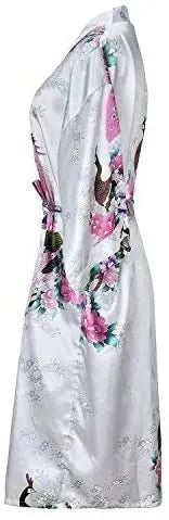 Satinmorgenmantel Kimono Damen Blumenmuster Kurz Luxuriöser Bademantel Junggesellinnenabschied Hausbekleidung Nachtwäsche Loungewear | Sansoti
