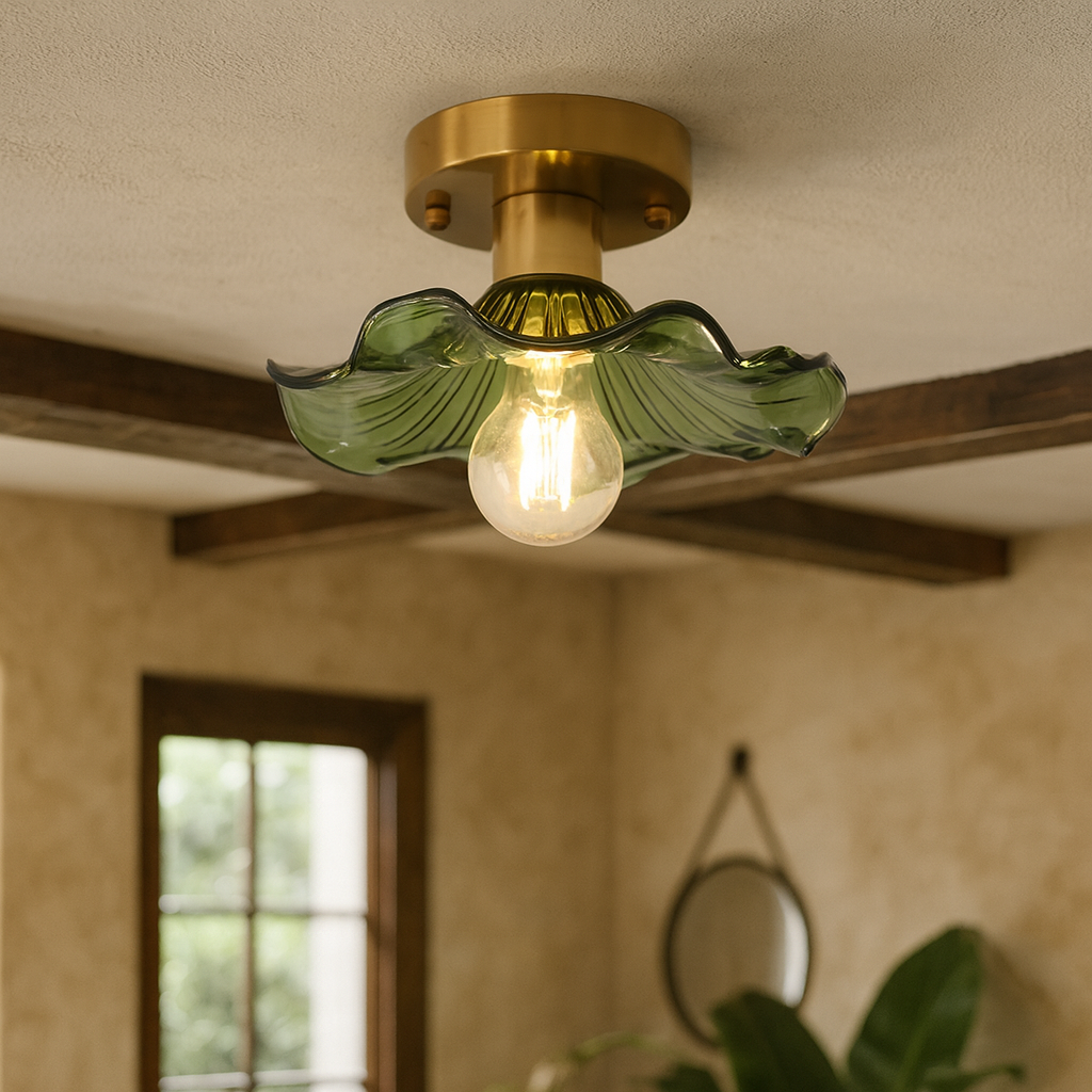 Plafonnier Hibiscus verre aluminium vert éclairage plafond LED 3000K hall chambre design moderne éclairage | Restfield
