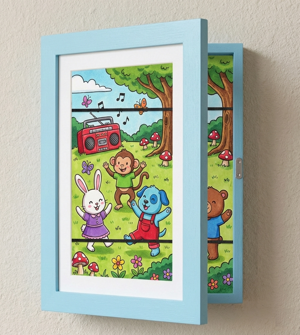 Kinderkunst Wissellijst A4 A3 met Opbergcapaciteit 150 Tekeningen Hout Klap Fotolijst voor Kinderkamer Woonkamer | Sansoti
