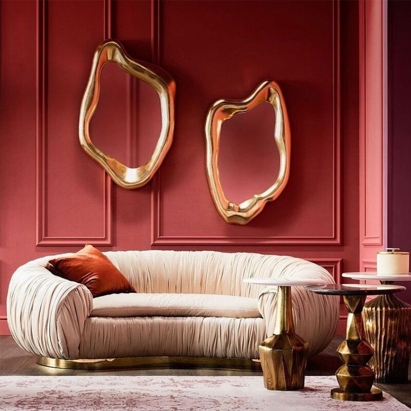 Asymmetrical Wall Mirror with Gold-Colored Wooden Frame – Organic Mirror Modern Wall Decoration | Sansoti