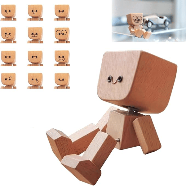 Houten Decoratiefiguur met Wippende Beweging en 12 Magnetische Gezichten | Sansoti