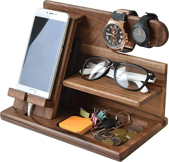 Houten Bureau-organizer met Telefoonhouder en Vakken voor Kantoor Werkplek Opberging Accessoires Pen | Sansoti