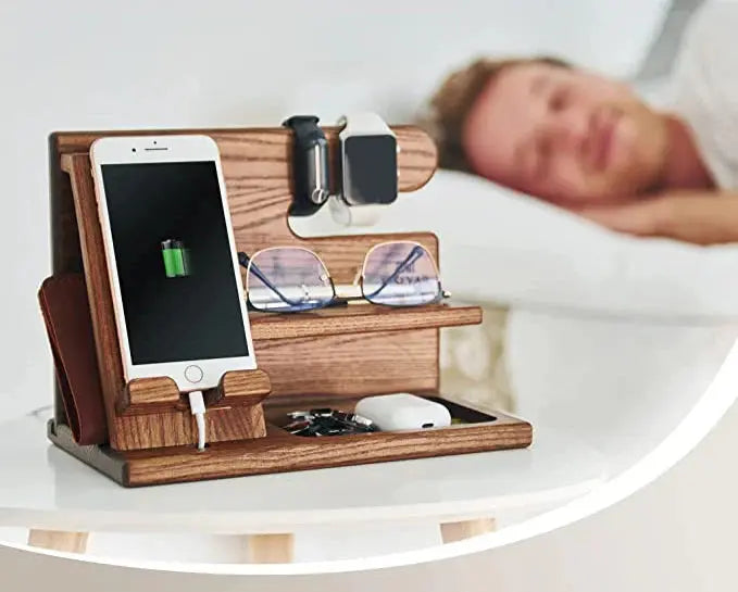 Houten Bureau-organizer met Telefoonhouder en Vakken voor Kantoor Werkplek Opberging Accessoires Pen | Sansoti