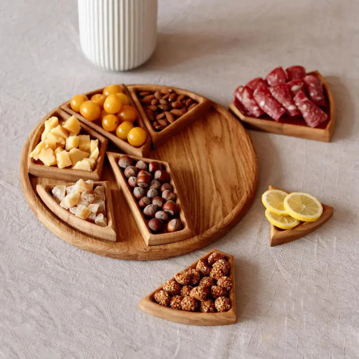 Houten Serveerplank Rond 25cm Rubio Olie Was Kaasplank Snackplank Tapasplank Uitneembare Vakken Hapjesplank Gasten Borrelplank | Sansoti