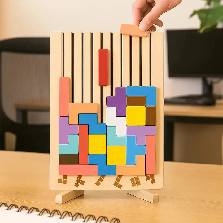 Houten Tetris Puzzel 31.5x19.8cm Ecokleuren Bureau Blokpuzzel Tangram Breinbreker Volwassenen Kinderen Kantoor Cadeau Speelgoed | Sansoti