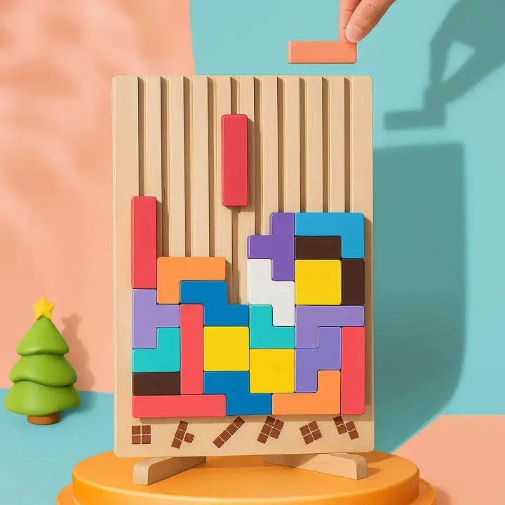 Houten Tetris Puzzel 31.5x19.8cm Ecokleuren Bureau Blokpuzzel Tangram Breinbreker Volwassenen Kinderen Kantoor Cadeau Speelgoed | Sansoti