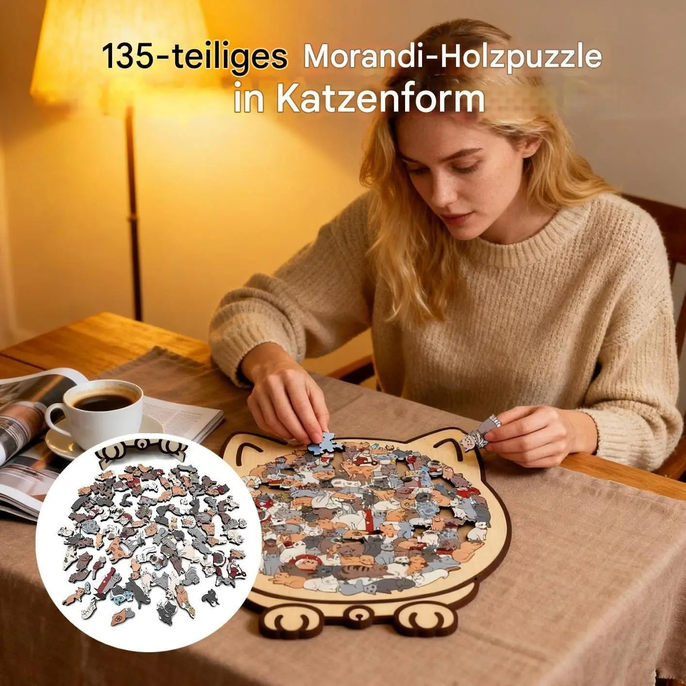 Houten Kattenpuzzel 135 Stukjes – Mooi Decoratief Legpuzzel voor Ontspanning en Interieur | Sansoti