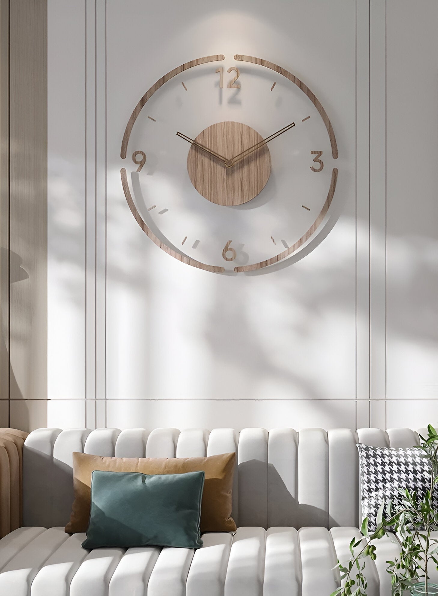 Minimalistische Wandklok Hout Acryl Stil Uurwerk 30-35cm Scandinavisch Interieur Modern Design Klok | Sansoti