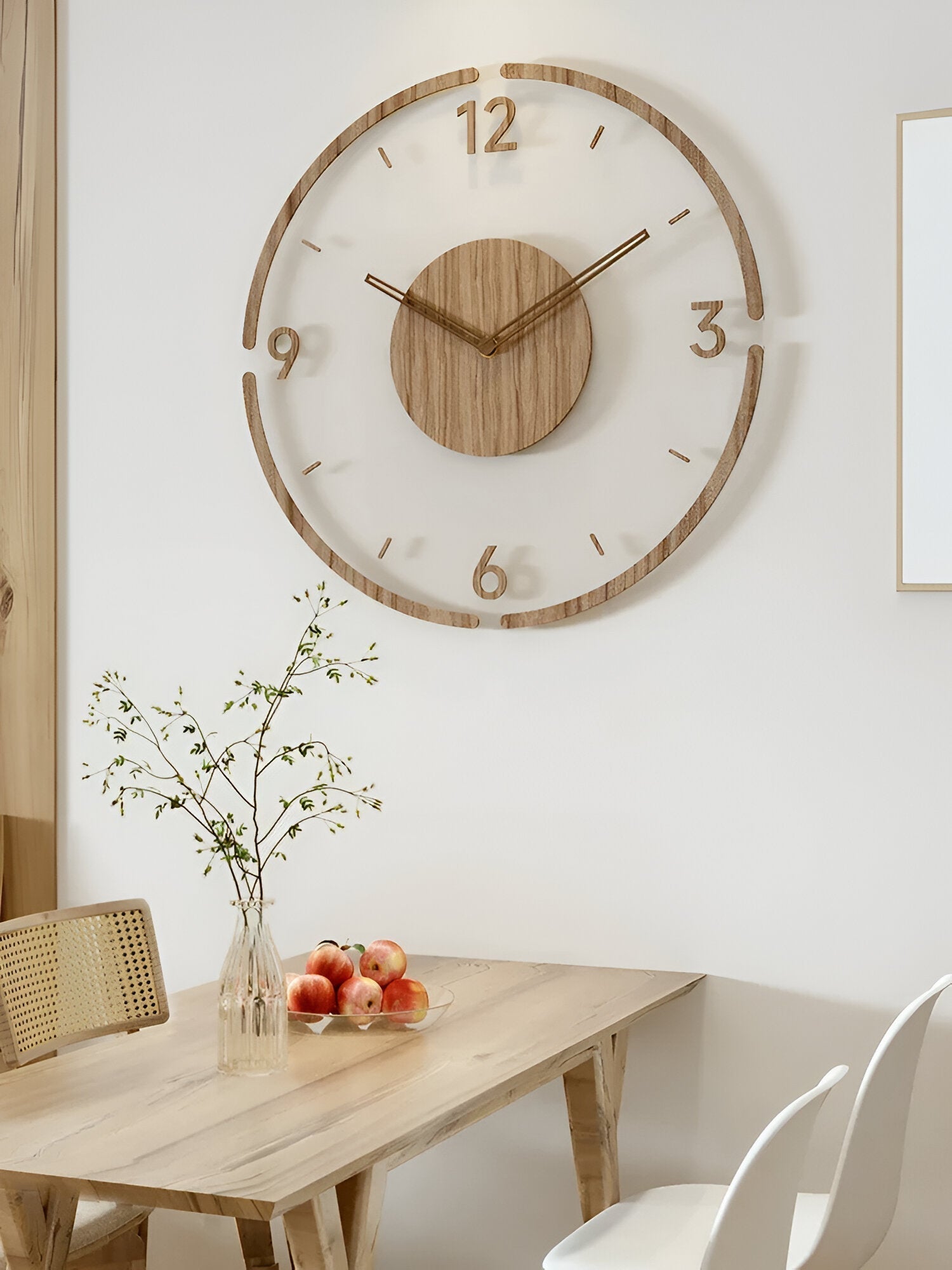 Minimalistische Wandklok Hout Acryl Stil Uurwerk 30-35cm Scandinavisch Interieur Modern Design Klok | Sansoti