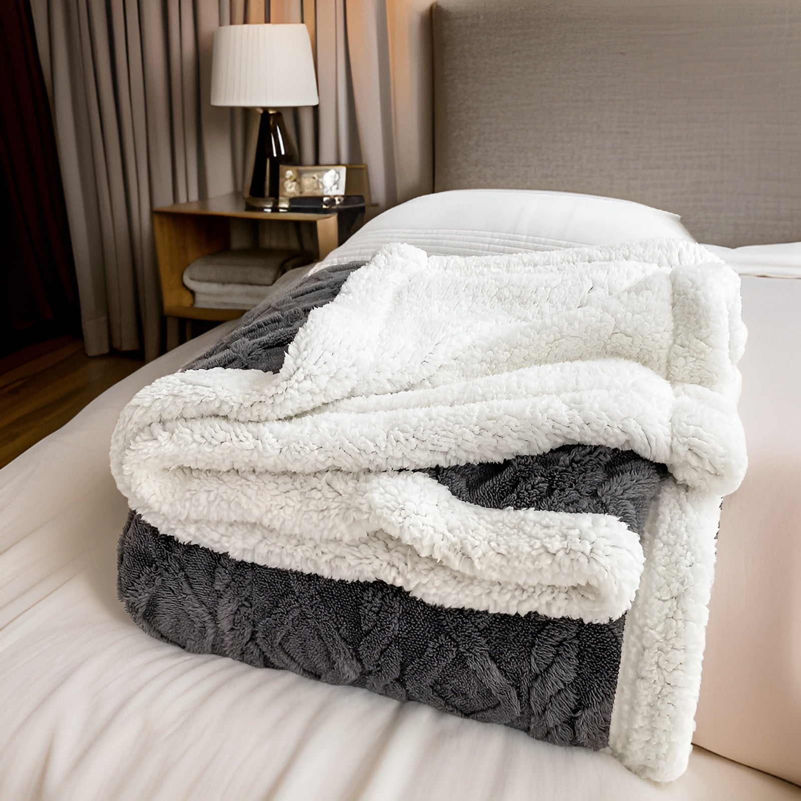Fleecedeken Tweezijdig Polyester Grijs Wit Bank Bed Warm Deken 100x150 150x200 200x230 cm Zacht Plaid Winterdeken Sherpa Deken | Sansoti