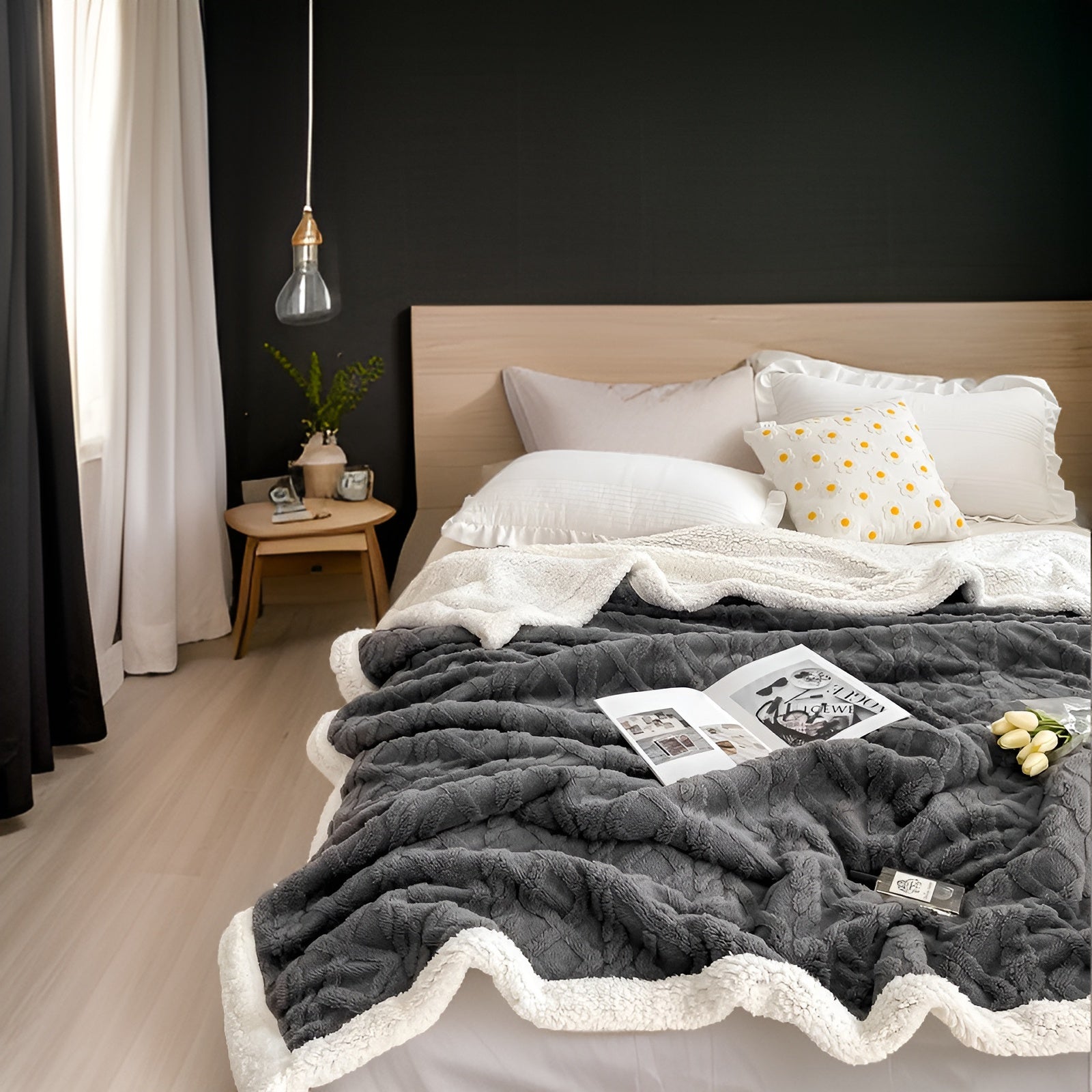 Fleecedeken Tweezijdig Polyester Grijs Wit Bank Bed Warm Deken 100x150 150x200 200x230 cm Zacht Plaid Winterdeken Sherpa Deken | Sansoti