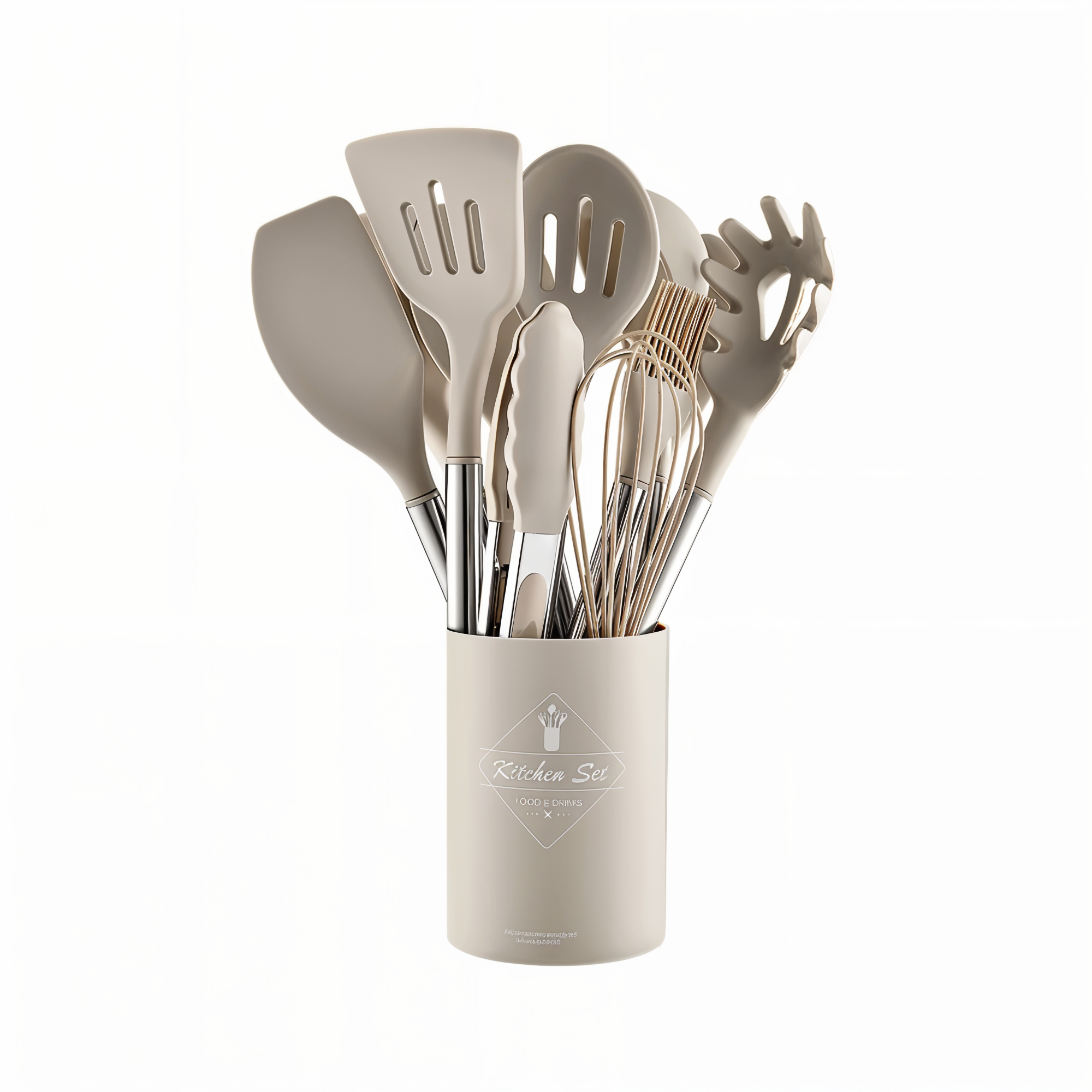 Set d'ustensiles de cuisine silicone 12 pièces résistant à la chaleur manche inox avec support | Restfield