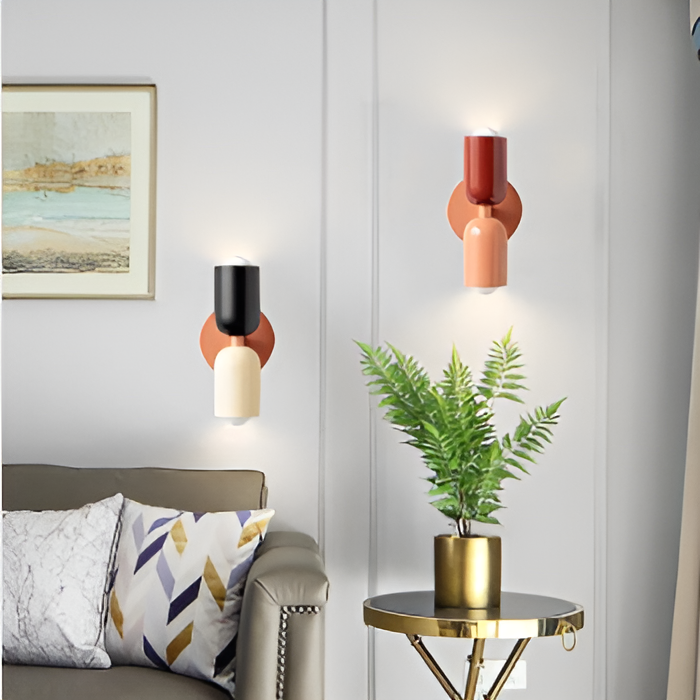 Wandlamp Metaal Kunststof Dubbelzijdig Rood Beige Wandverlichting Binnen LED E27 Slaapkamer Woonkamer Design Lamp | Sansoti