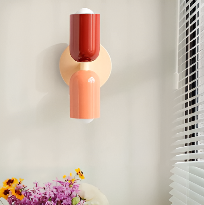 Wandlamp Metaal Kunststof Dubbelzijdig Rood Beige Wandverlichting Binnen LED E27 Slaapkamer Woonkamer Design Lamp | Sansoti