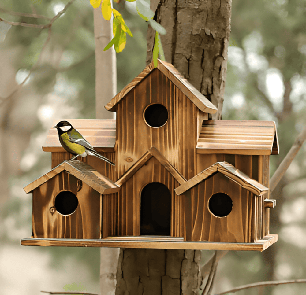 Vogelhaus aus Holz 20x14x15cm Natürliches Nistkasten für Garten, Balkon und Terrasse, zum Aufhängen, Vogelunterkunft, Vogelpflege | Sansoti