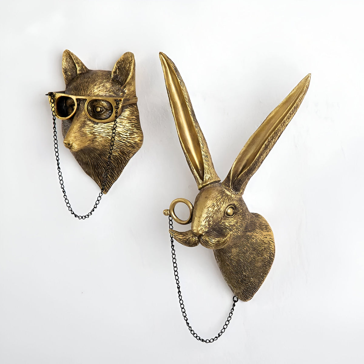 Wandhaak Dierenkop Kunsthars Sculptuur Hal Woonkamer Decoratief Opbergen Brons Messing Vintage Design | Sansoti