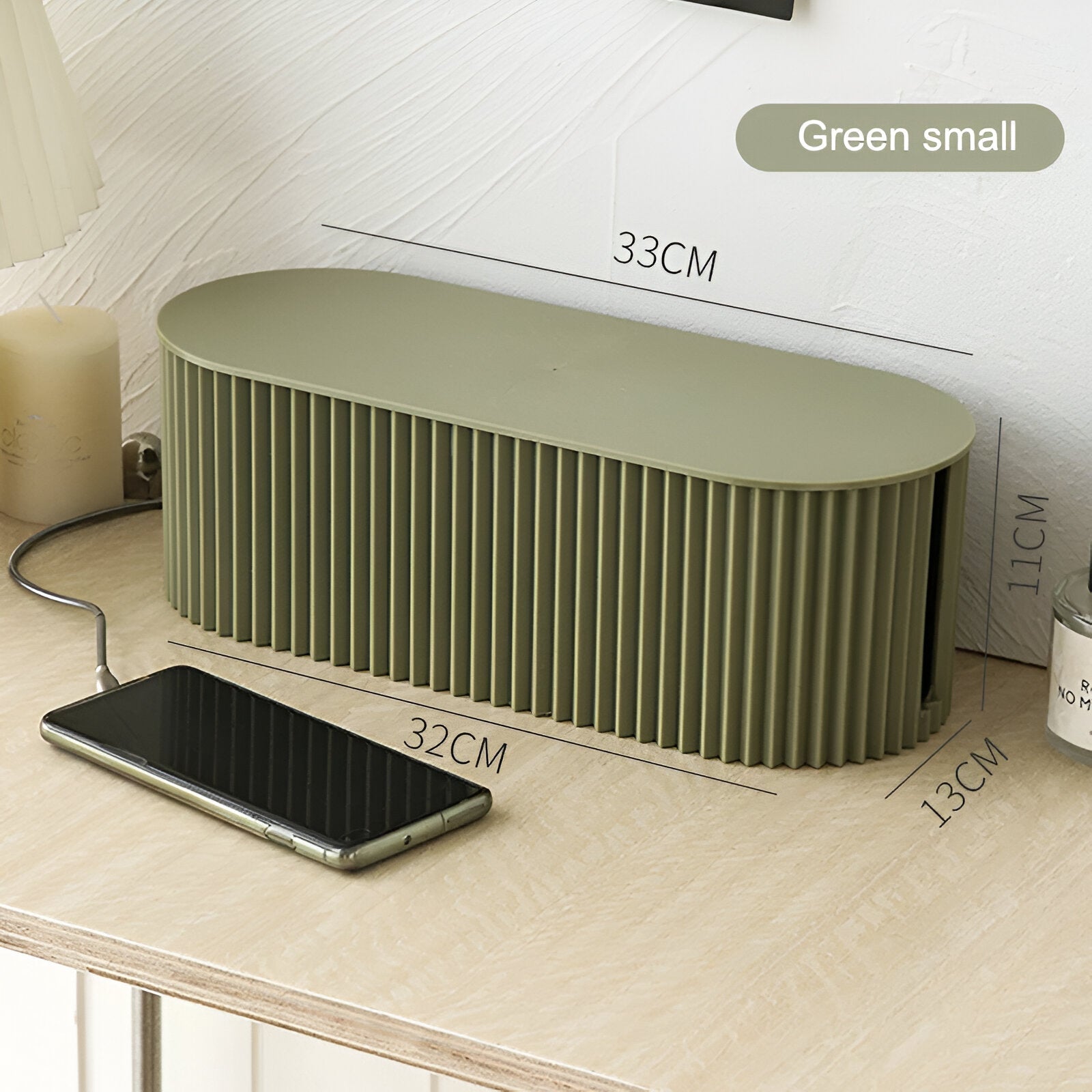Kabel Opbergbox Met Deksel Geribbeld Design Kunststof 33cm Groen Wit Bruin | Sansoti