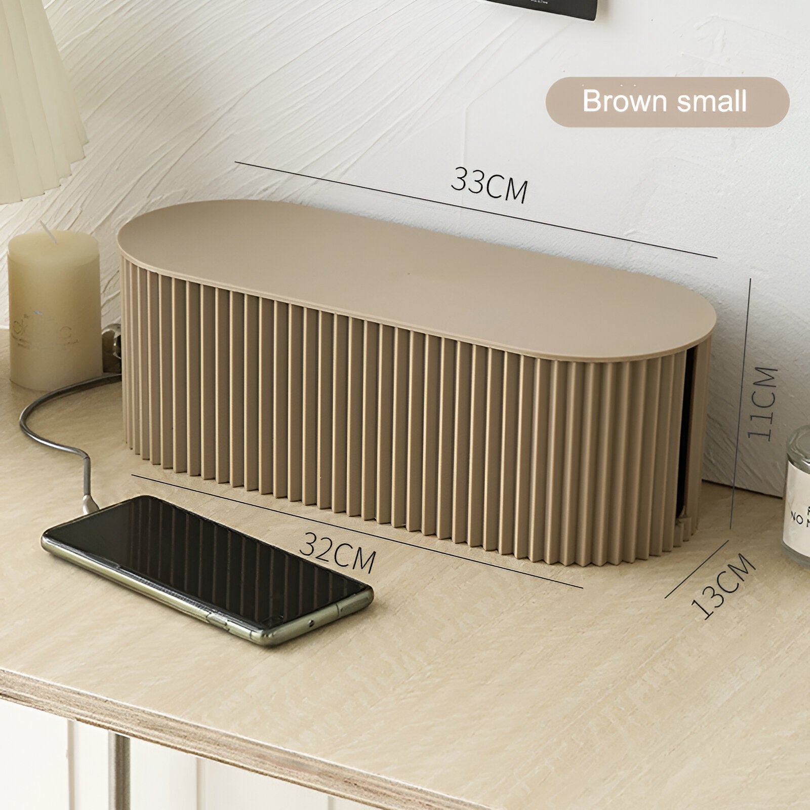 Kabel Opbergbox Met Deksel Geribbeld Design Kunststof 33cm Groen Wit Bruin | Sansoti