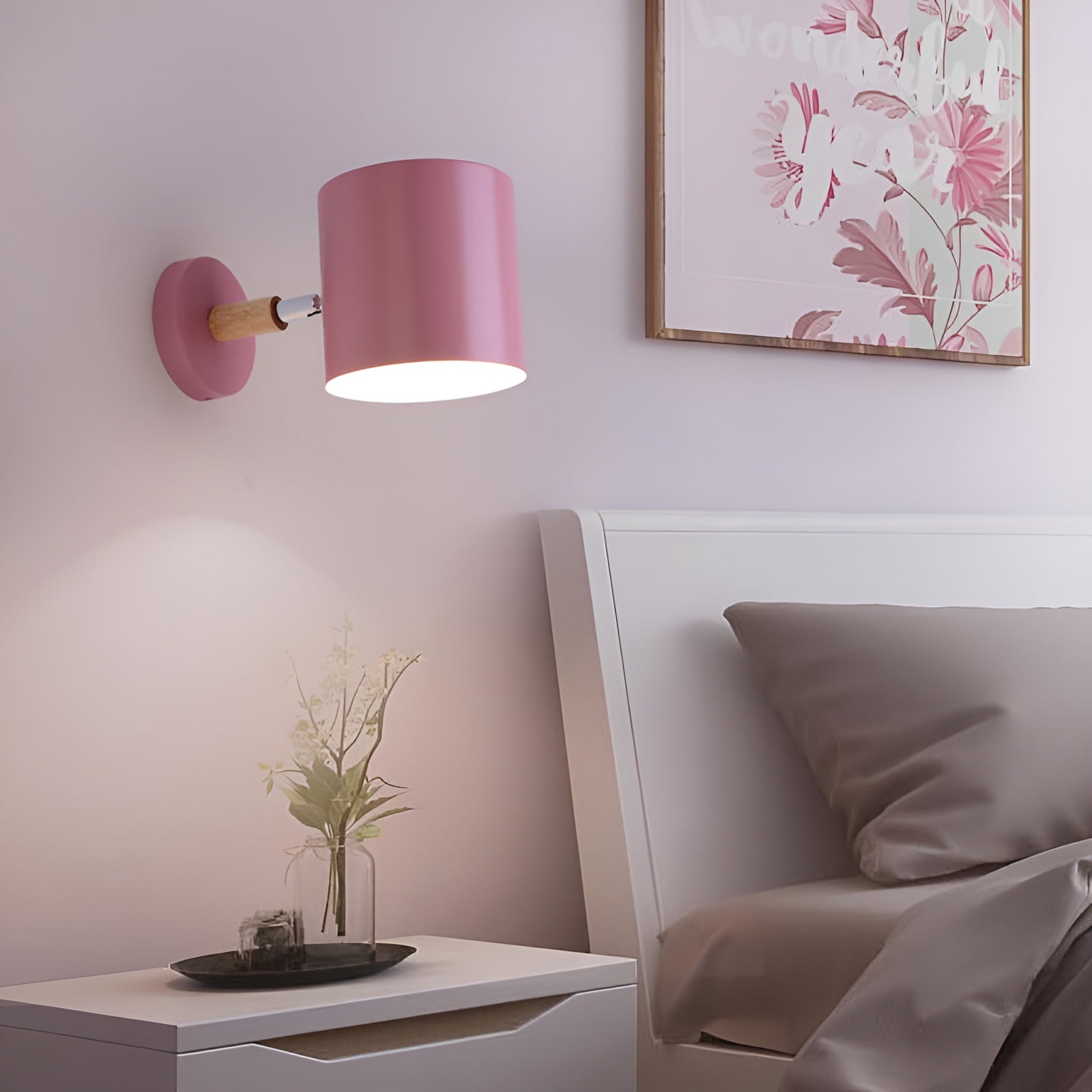 Wandlamp Metaal Hout Roze Verstelbaar 13x14 cm E27 Binnenverlichting Slaapkamer Kinderkamer Bedlamp Scandinavisch | Sansoti