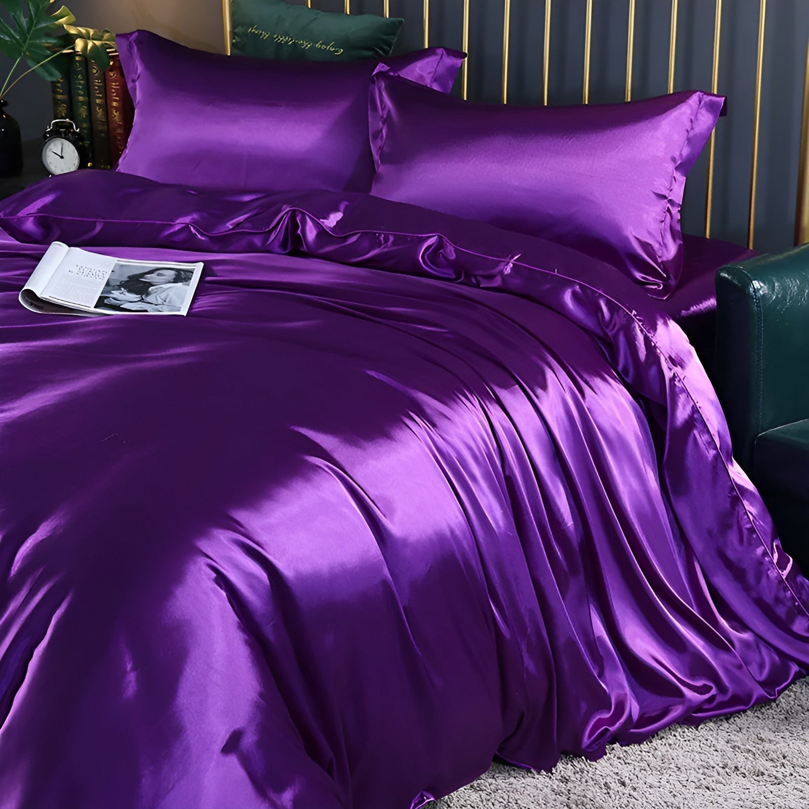 Beddengoedset Zijde 70% Mulberry 180gsm Paars Dekbedovertrek Hoeslaken Kussenslopen Luxe Slaapkamer Satijn Look | Sansoti
