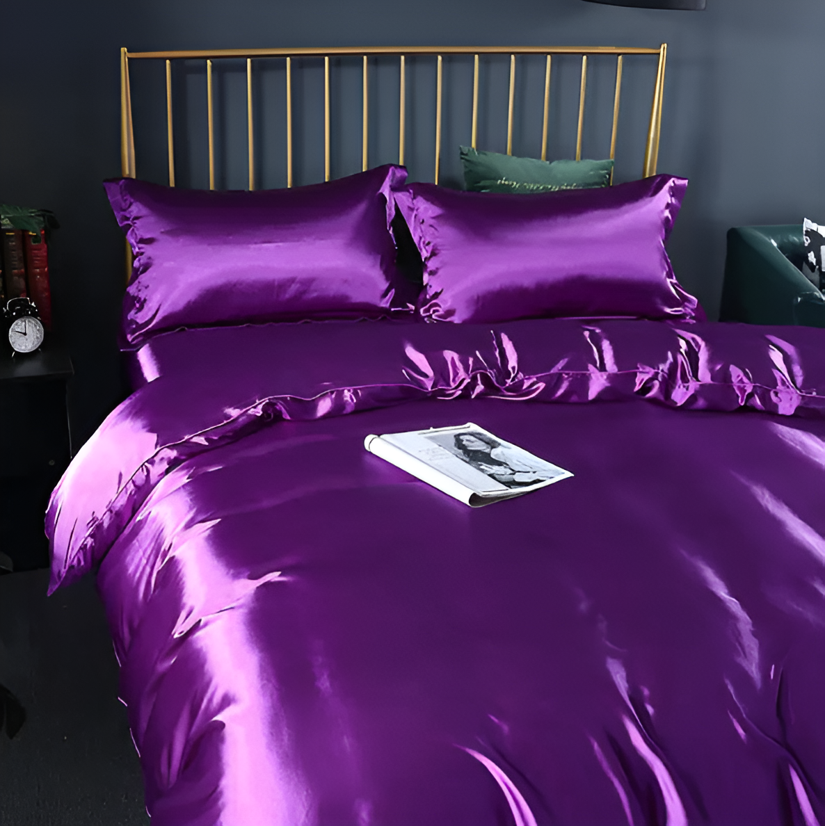Beddengoedset Zijde 70% Mulberry 180gsm Paars Dekbedovertrek Hoeslaken Kussenslopen Luxe Slaapkamer Satijn Look | Sansoti