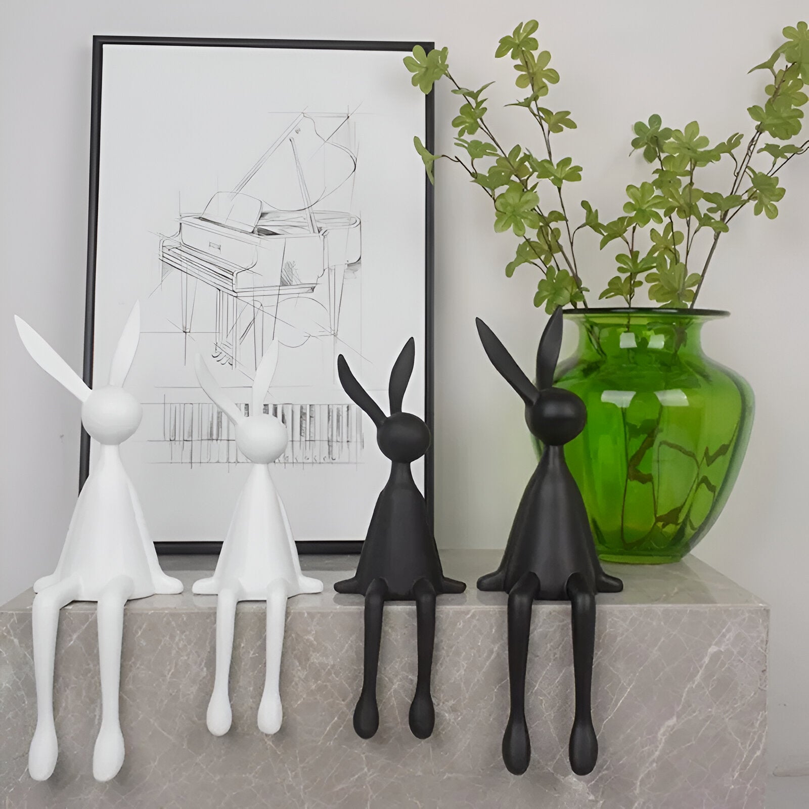 Statue décorative lapin assis en résine noir blanc bleu 18cm 50cm décoration salon | Restfield