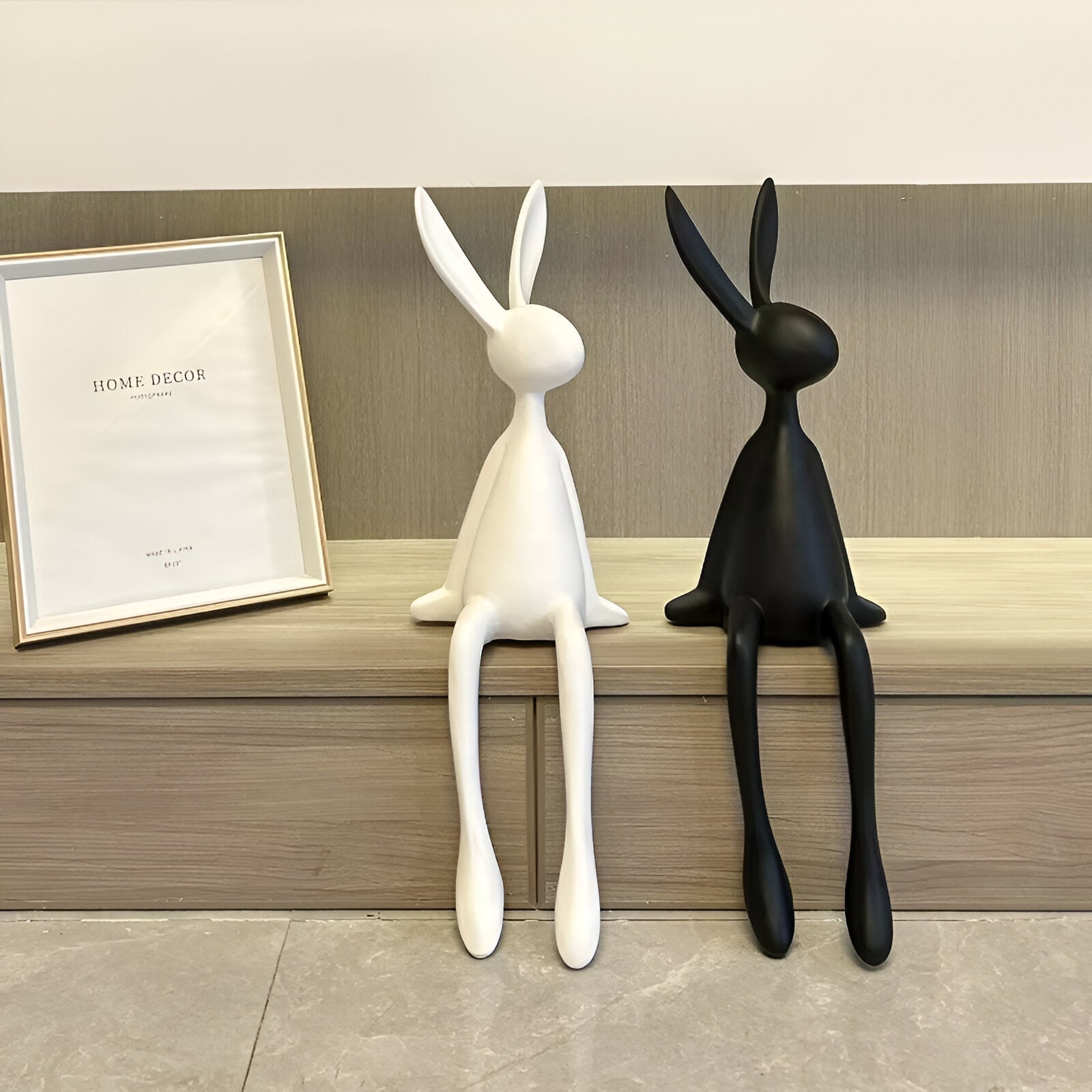 Statue décorative lapin assis en résine noir blanc bleu 18cm 50cm décoration salon | Restfield