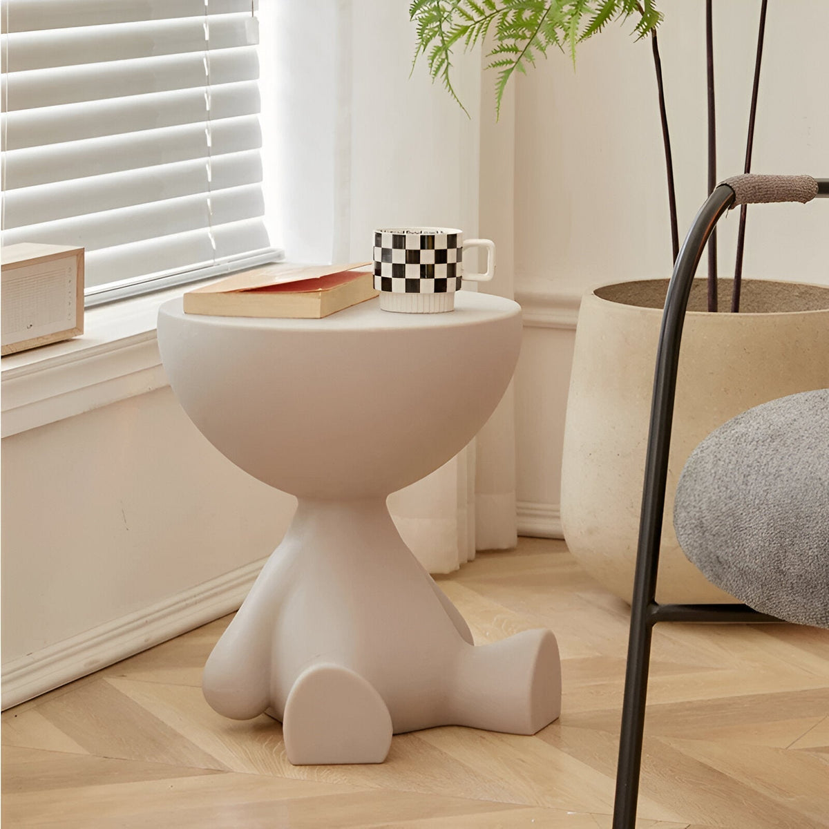 Round Side Table Plastic 37x41cm Compact Coffee Table Living Room Modern Scandinavian Design Black White | Sansoti