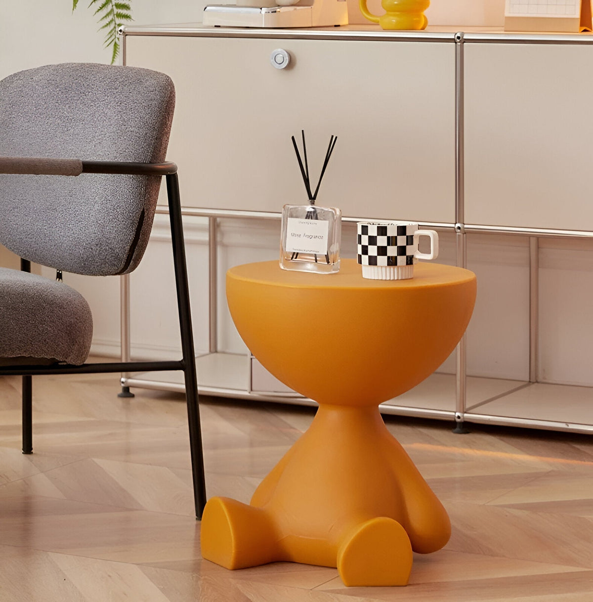 Round Side Table Plastic 37x41cm Compact Coffee Table Living Room Modern Scandinavian Design Black White | Sansoti