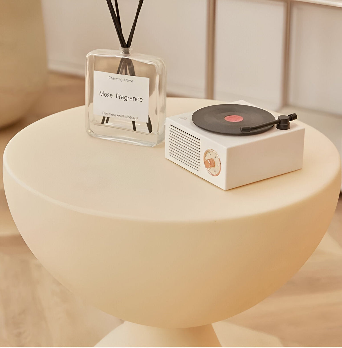 Round Side Table Plastic 37x41cm Compact Coffee Table Living Room Modern Scandinavian Design Black White | Sansoti
